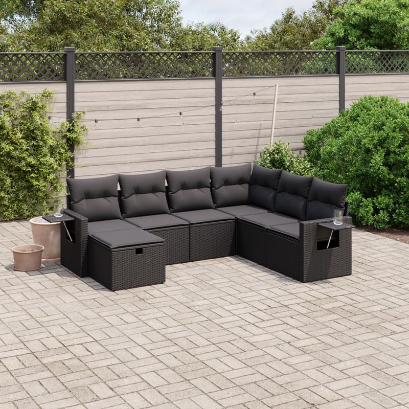 Casa si Gradina - Gradina si terasa - Mobilier exterior - Seturi mobila gradina - Set canapele de gradina cu perne, 7 piese, negru, poliratan - Infinity.ro