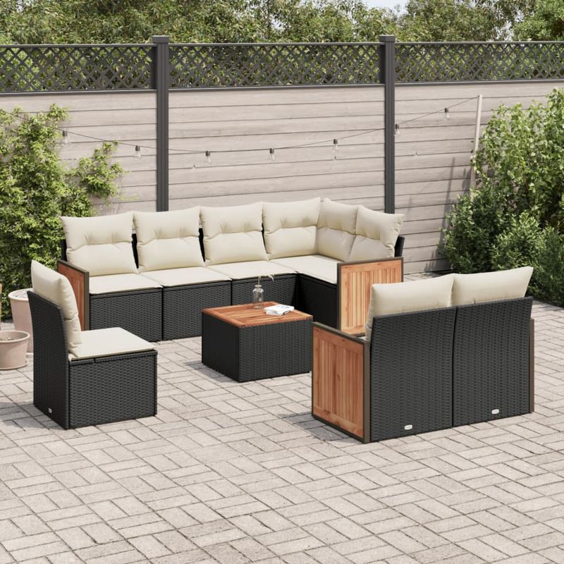 Casa si Gradina - Gradina si terasa - Mobilier exterior - Seturi mobila gradina - Set mobilier de gradina cu perne, 9 piese, negru, poliratan - Infinity.ro
