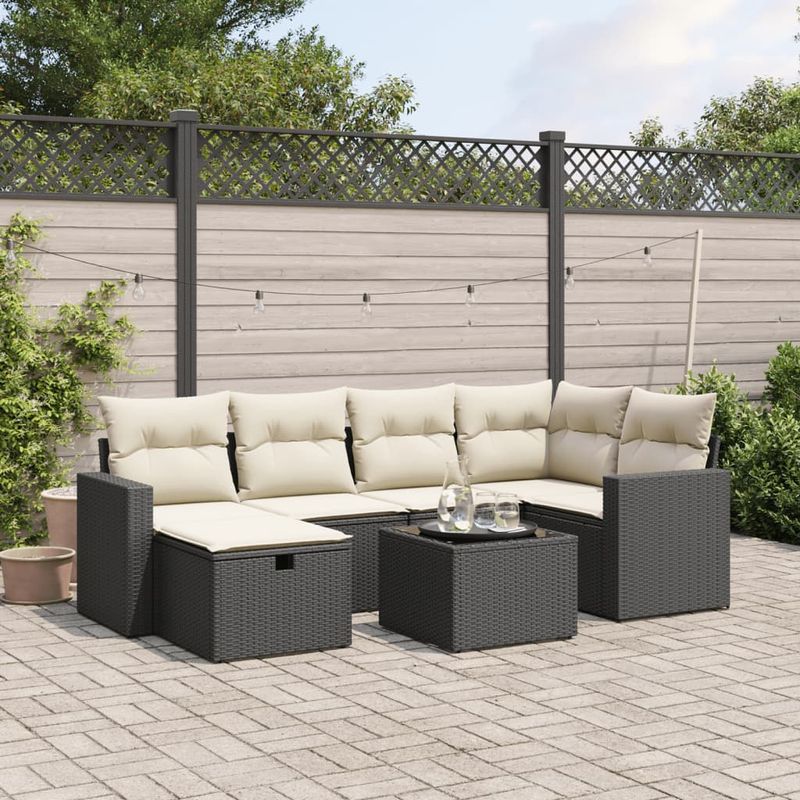 Casa si Gradina - Gradina si terasa - Mobilier exterior - Seturi mobila gradina - Set canapele de gradina cu perne, 7 piese, negru, poliratan - Infinity.ro