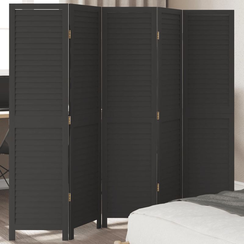 Casa si Gradina - Decoratiuni - Pereti despartitori si paravane - Paravan camera 5 panouri, negru, lemn masiv paulownia, mărime 40x160 cm - Infinity.ro