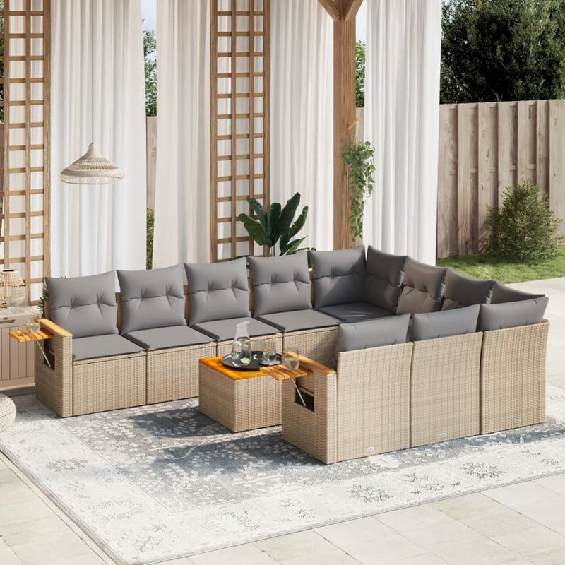 Casa si Gradina - Gradina si terasa - Mobilier exterior - Seturi mobila gradina - Set canapele de gradina cu perne, 11 piese, bej, poliratan - Infinity.ro