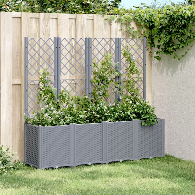 Casa si Gradina - Gradinarit si plante - Plante si ghivece - Ghivece si suporturi - Jardiniera de gradina cu spalier, gri, 160x40x140 cm, PP - Infinity.ro