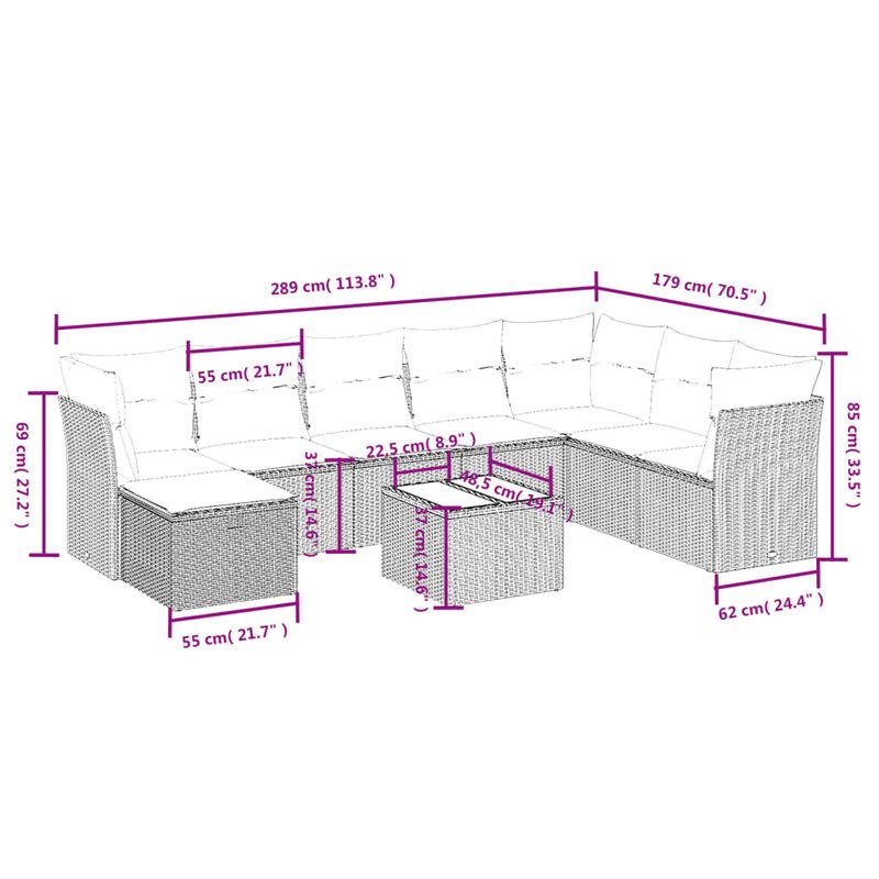 Casa si Gradina - Gradina si terasa - Mobilier exterior - Seturi mobila gradina - Set canapele de gradina, 9 piese, cu perne, bej, poliratan - Infinity.ro
