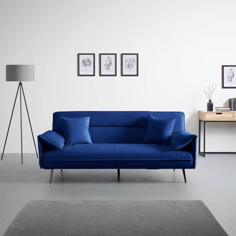 Casa si Gradina - Mobilier - Canapele si coltare - Canapele - Canapea Fiore, 199 x 95 x 90 cm, rabatabila, catifea, albastru - Infinity.ro