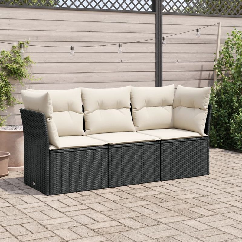 Casa si Gradina - Gradina si terasa - Mobilier exterior - Seturi mobila gradina - Set mobilier de gradina cu perne, 3 piese, negru, poliratan - Infinity.ro