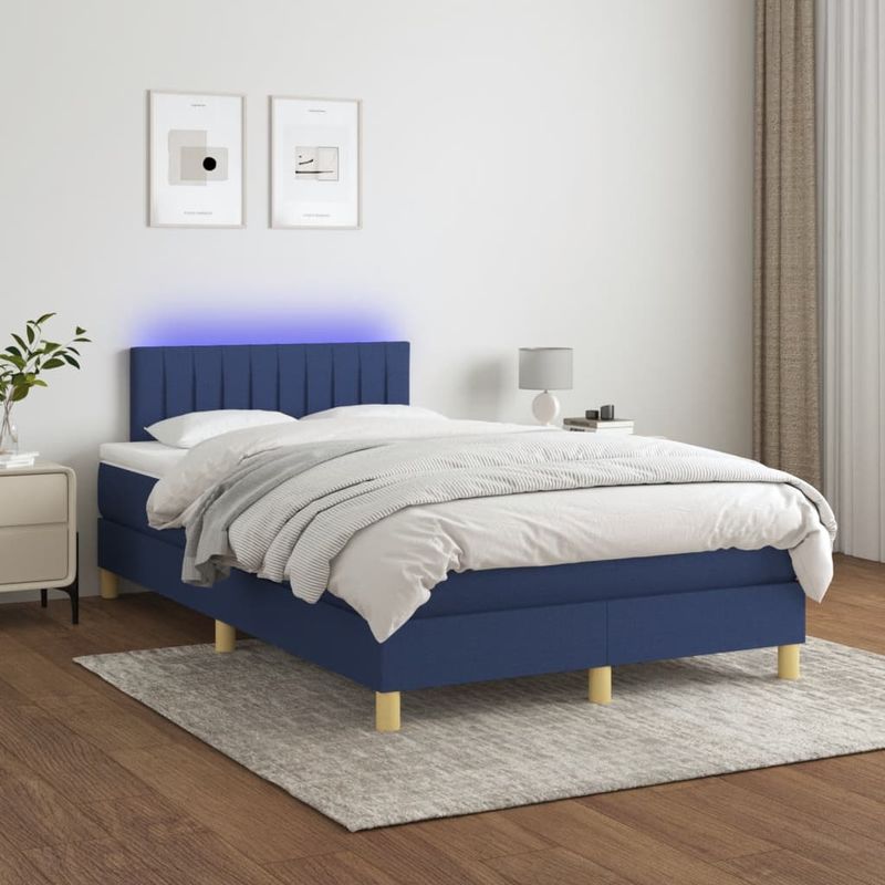 Casa si Gradina - Mobilier - Paturi si accesorii - Paturi - Pat cu arcuri, saltea si LED, albastru, 120x190 cm, textil - Infinity.ro