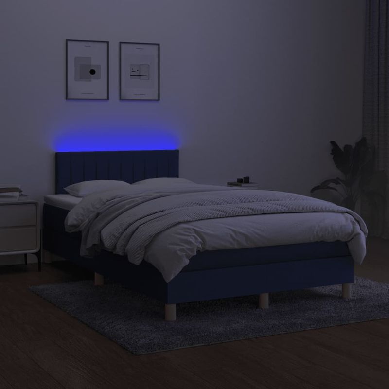 Casa si Gradina - Mobilier - Paturi si accesorii - Paturi - Pat cu arcuri, saltea si LED, albastru, 120x190 cm, textil - Infinity.ro