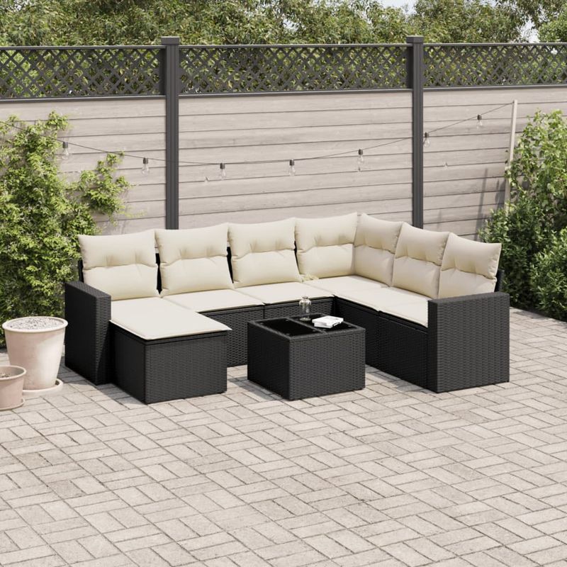 Casa si Gradina - Gradina si terasa - Mobilier exterior - Canapele si fotolii gradina - Set mobilier de gradina cu perne, 8 piese, negru, poliratan - Infinity.ro