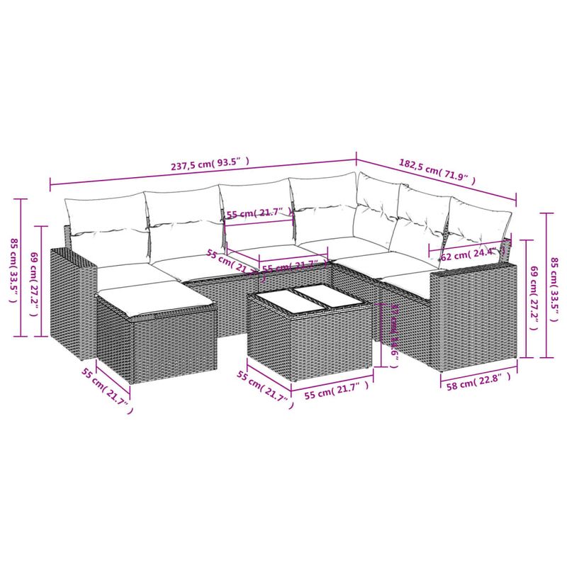 Casa si Gradina - Gradina si terasa - Mobilier exterior - Canapele si fotolii gradina - Set mobilier de gradina cu perne, 8 piese, negru, poliratan - Infinity.ro
