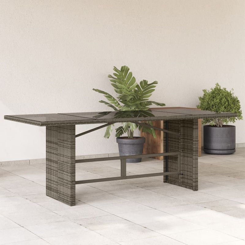Casa si Gradina - Gradina si terasa - Mobilier exterior - Mese gradina - Masa de gradina cu blat din sticla gri, 190x80x74 cm, poliratan - Infinity.ro
