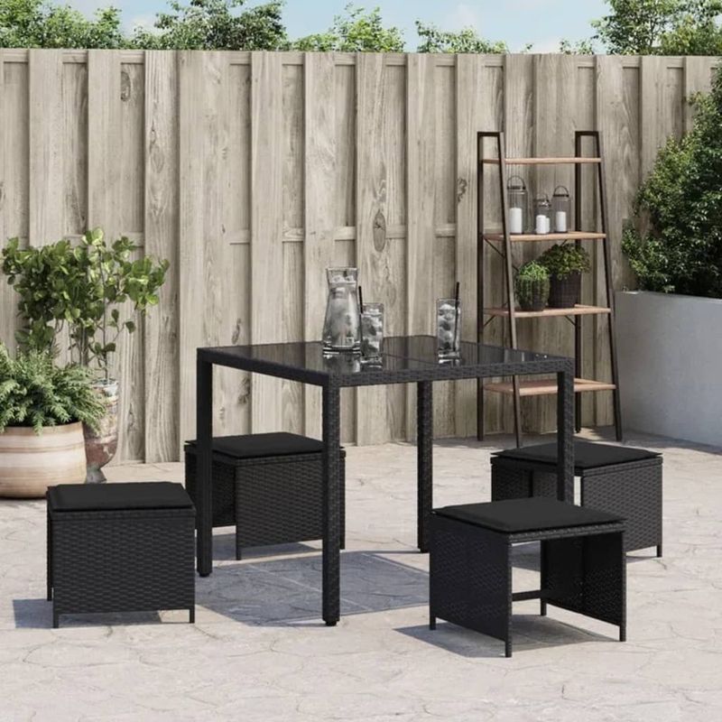 Casa si Gradina - Gradina si terasa - Mobilier exterior - Scaune si sezlonguri gradina - Scaune de gradina cu perne, 4 buc. negru 41x41x36 cm poliratan - Infinity.ro