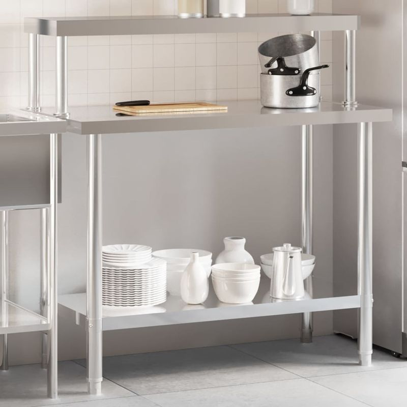 Casa si Gradina - Mobilier - Comode si corpuri - Corpuri bucatarie - Masa bucatarie cu raft superior, 110x55x120 cm, otel inoxidabil - Infinity.ro