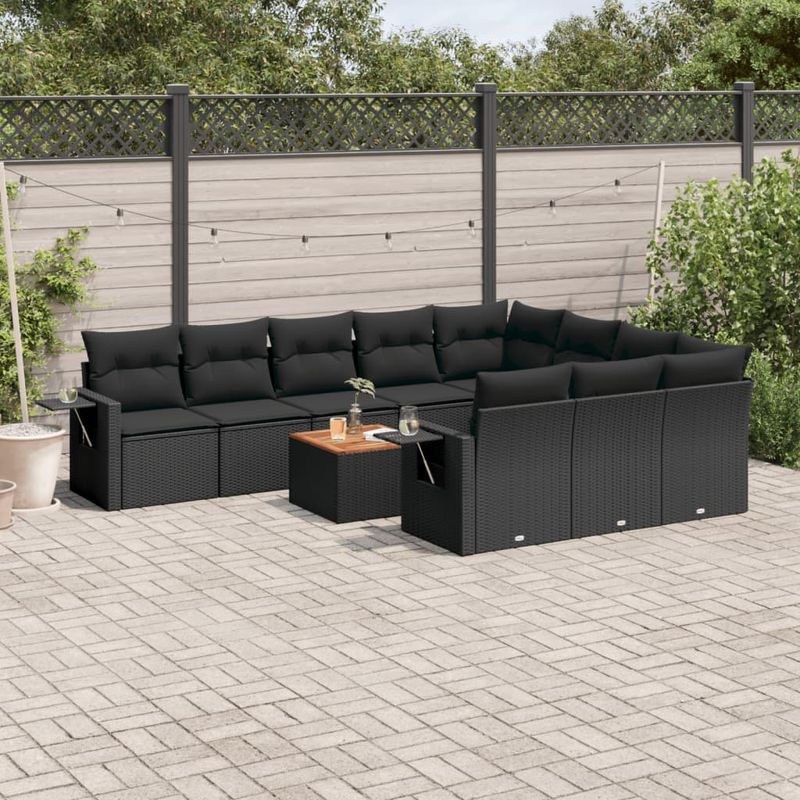 Casa si Gradina - Gradina si terasa - Mobilier exterior - Canapele si fotolii gradina - Set canapele de gradina cu perne, 11 piese, negru, poliratan - Infinity.ro