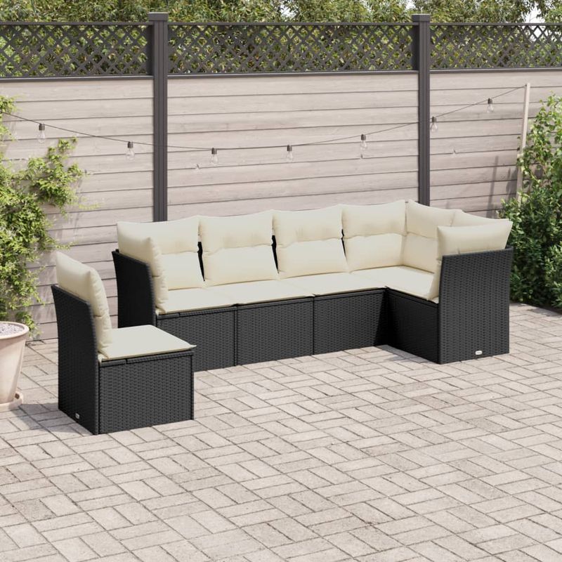 Casa si Gradina - Gradina si terasa - Mobilier exterior - Seturi mobila gradina - Set mobilier de gradina cu perne, 6 piese, negru, poliratan - Infinity.ro