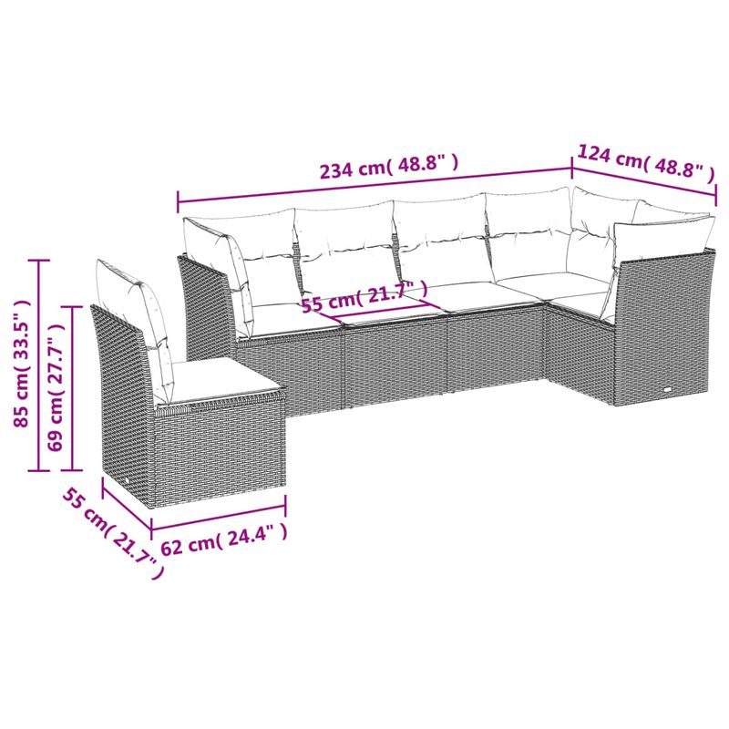 Casa si Gradina - Gradina si terasa - Mobilier exterior - Seturi mobila gradina - Set mobilier de gradina cu perne, 6 piese, negru, poliratan - Infinity.ro