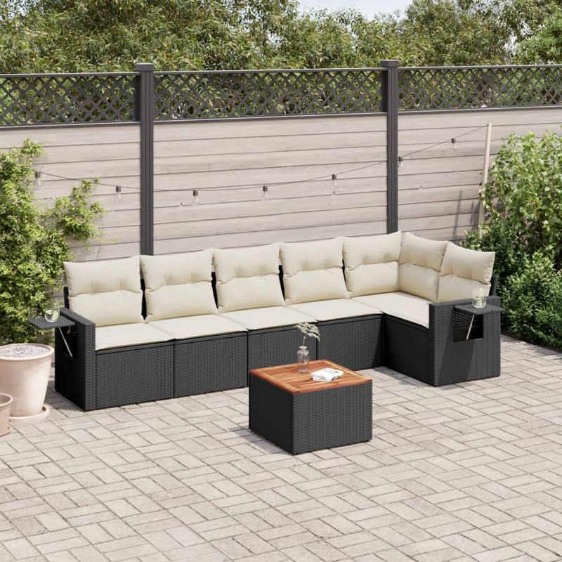 Casa si Gradina - Gradina si terasa - Mobilier exterior - Seturi mobila gradina - Set canapele de gradina cu perne, 7 piese, negru, poliratan - Infinity.ro