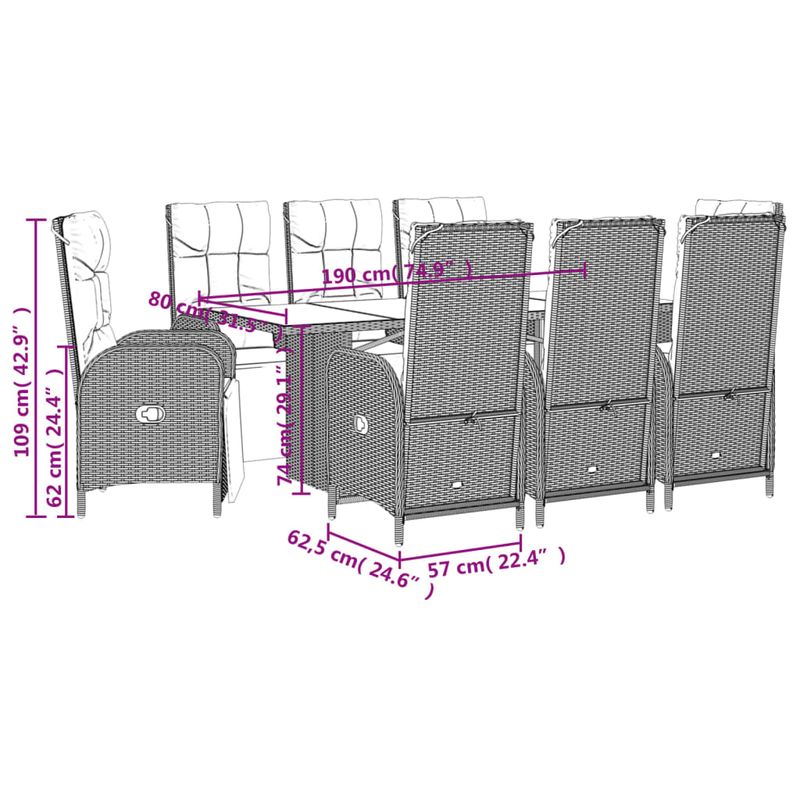 Casa si Gradina - Gradina si terasa - Mobilier exterior - Seturi mobila gradina - Set mobilier de gradina cu perne, 9 piese, negru, poliratan - Infinity.ro
