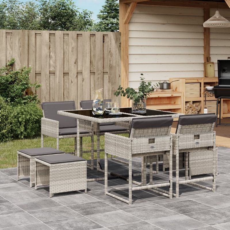 Casa si Gradina - Gradina si terasa - Mobilier exterior - Seturi mobila gradina - Set mobilier gradina cu perne, 9 piese, gri deschis, poliratan - Infinity.ro