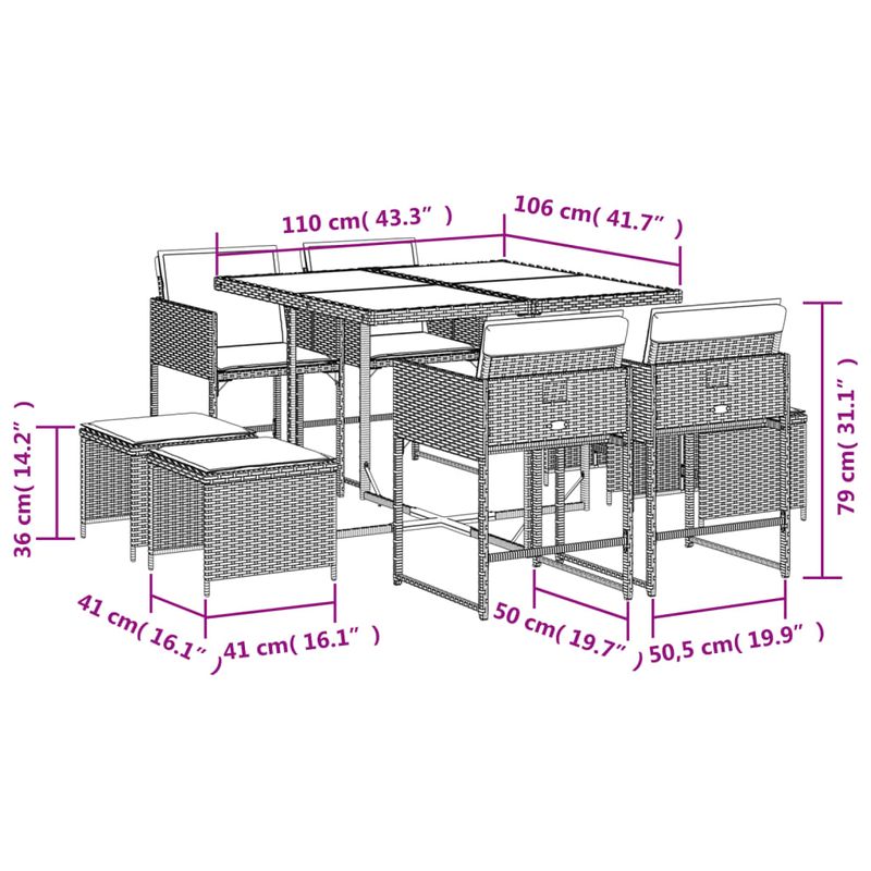 Casa si Gradina - Gradina si terasa - Mobilier exterior - Seturi mobila gradina - Set mobilier gradina cu perne, 9 piese, gri deschis, poliratan - Infinity.ro