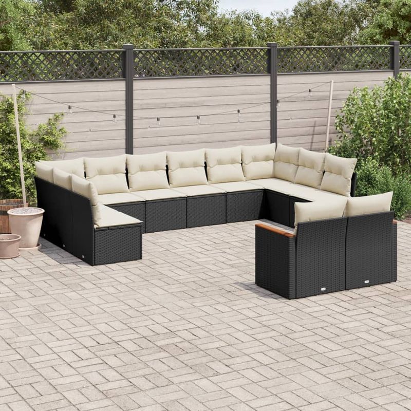 Casa si Gradina - Gradina si terasa - Mobilier exterior - Seturi mobila gradina - Set canapele de gradina, 12 piese, cu perne, negru, poliratan - Infinity.ro
