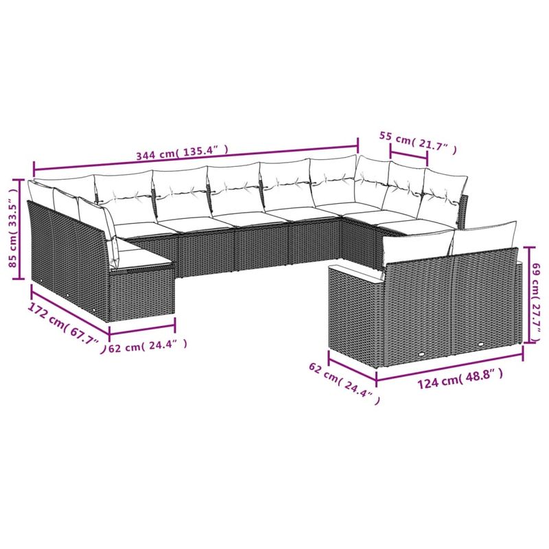 Casa si Gradina - Gradina si terasa - Mobilier exterior - Seturi mobila gradina - Set canapele de gradina, 12 piese, cu perne, negru, poliratan - Infinity.ro
