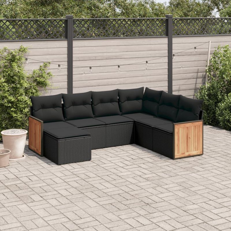 Casa si Gradina - Gradina si terasa - Mobilier exterior - Seturi mobila gradina - Set canapele de gradina cu perne, 7 piese, negru, poliratan - Infinity.ro