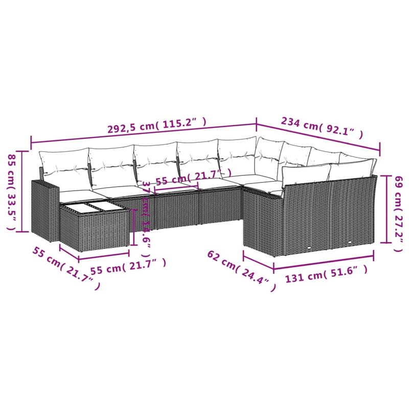 Casa si Gradina - Gradina si terasa - Mobilier exterior - Seturi mobila gradina - Set canapele de gradina cu perne, 10 piese, negru, poliratan - Infinity.ro