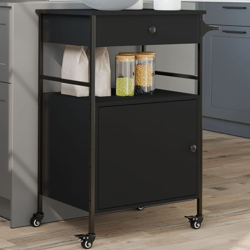 Casa si Gradina - Mobilier - Comode si corpuri - Corpuri bucatarie - Carucior de bucatarie, negru, 56x43x89,5 cm, lemn prelucrat - Infinity.ro