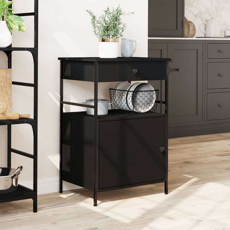 Casa si Gradina - Mobilier - Comode si corpuri - Corpuri bucatarie - Carucior de bucatarie, negru, 56x43x89,5 cm, lemn prelucrat - Infinity.ro