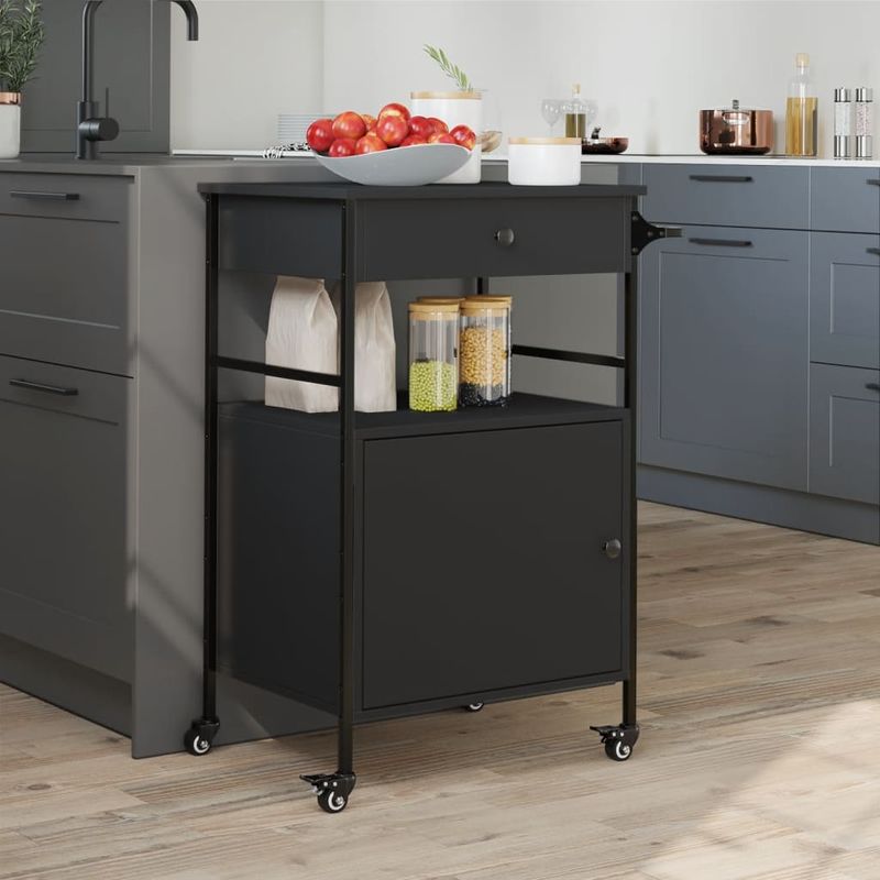 Casa si Gradina - Mobilier - Comode si corpuri - Corpuri bucatarie - Carucior de bucatarie, negru, 56x43x89,5 cm, lemn prelucrat - Infinity.ro
