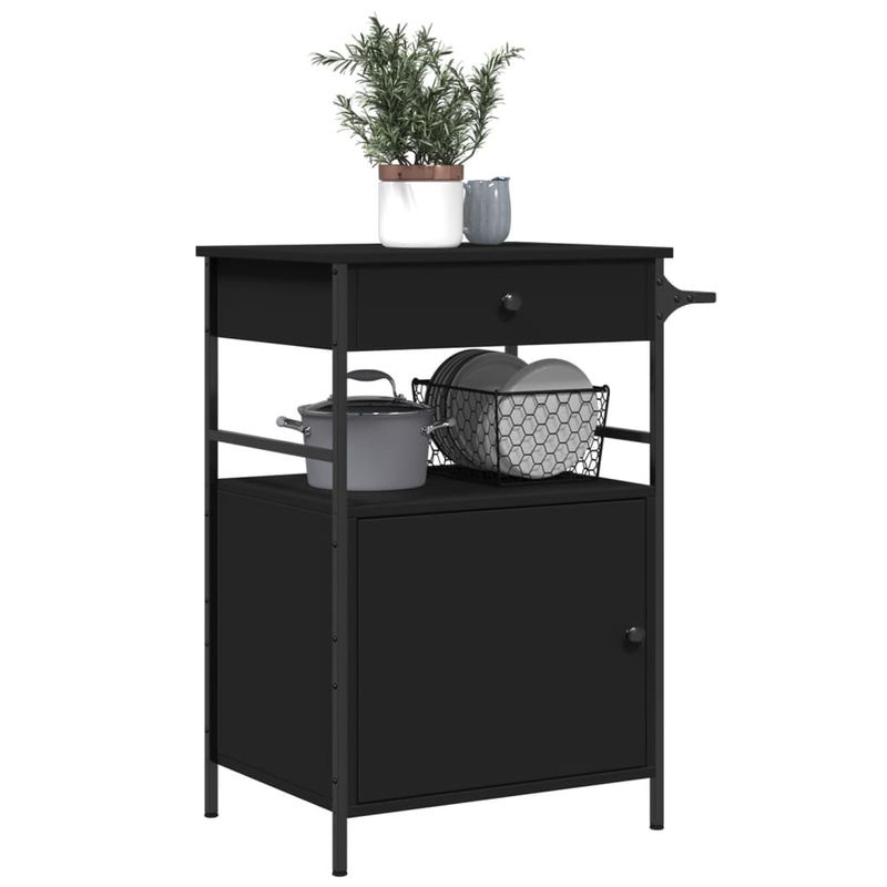 Casa si Gradina - Mobilier - Comode si corpuri - Corpuri bucatarie - Carucior de bucatarie, negru, 56x43x89,5 cm, lemn prelucrat - Infinity.ro