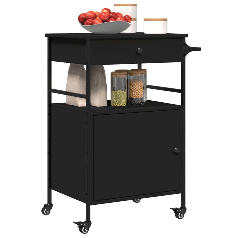 Casa si Gradina - Mobilier - Comode si corpuri - Corpuri bucatarie - Carucior de bucatarie, negru, 56x43x89,5 cm, lemn prelucrat - Infinity.ro