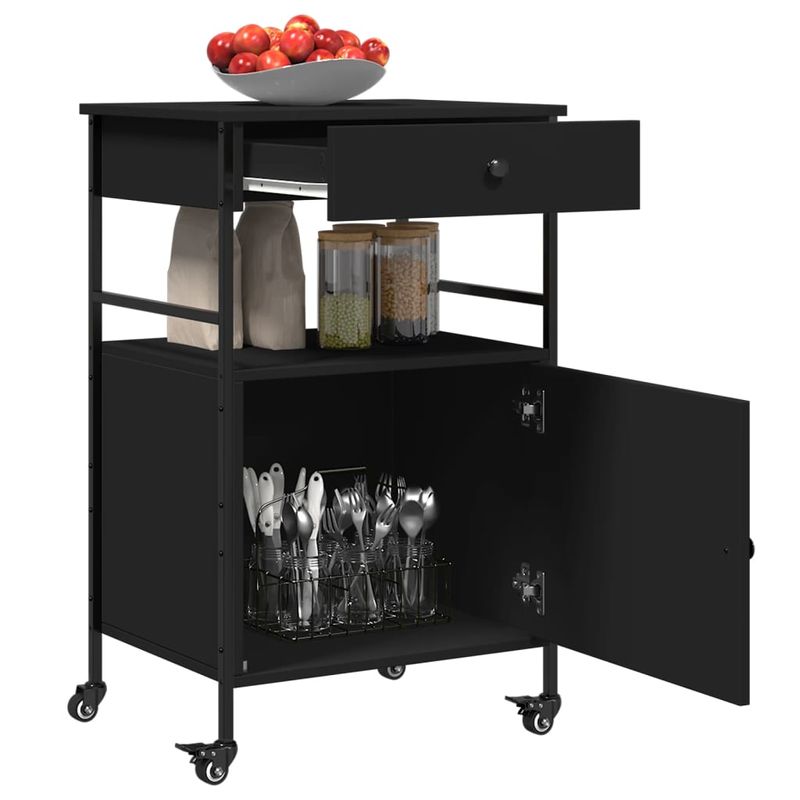 Casa si Gradina - Mobilier - Comode si corpuri - Corpuri bucatarie - Carucior de bucatarie, negru, 56x43x89,5 cm, lemn prelucrat - Infinity.ro