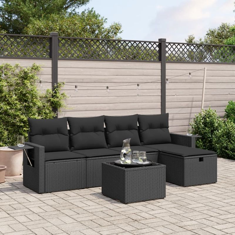 Casa si Gradina - Gradina si terasa - Mobilier exterior - Seturi mobila gradina - Set mobilier de gradina cu perne, 6 piese, negru, poliratan - Infinity.ro