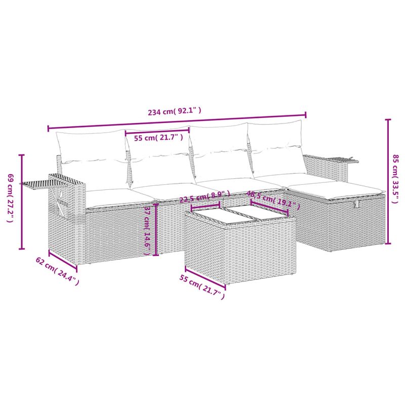 Casa si Gradina - Gradina si terasa - Mobilier exterior - Seturi mobila gradina - Set mobilier de gradina cu perne, 6 piese, negru, poliratan - Infinity.ro