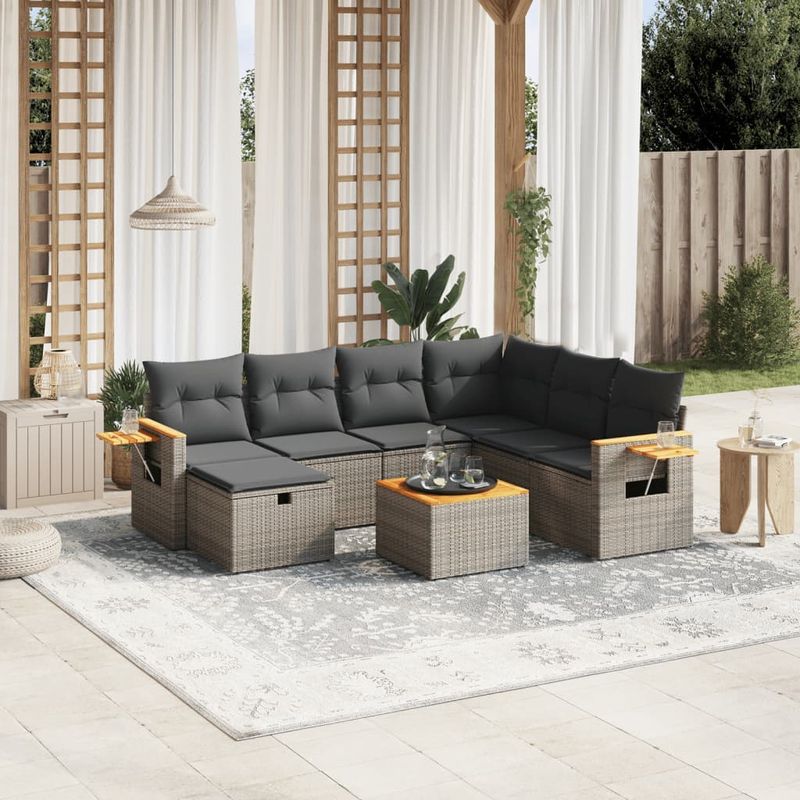 Casa si Gradina - Gradina si terasa - Mobilier exterior - Seturi mobila gradina - Set canapele de gradina cu perne, 8 piese, gri, poliratan - Infinity.ro