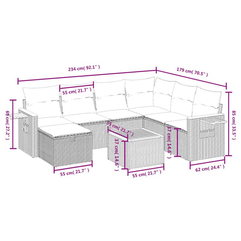 Casa si Gradina - Gradina si terasa - Mobilier exterior - Seturi mobila gradina - Set canapele de gradina cu perne, 8 piese, gri, poliratan - Infinity.ro