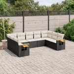 Casa si Gradina - Gradina si terasa - Mobilier exterior - Seturi mobila gradina - Set mobilier de gradina cu perne, 9 piese, negru, poliratan - Infinity.ro