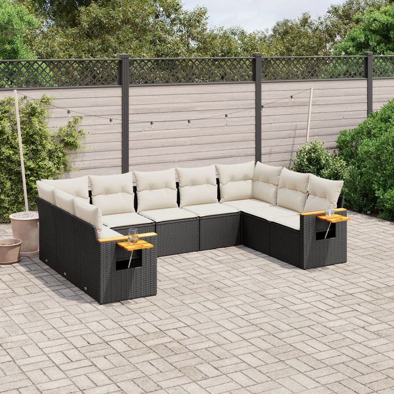 Casa si Gradina - Gradina si terasa - Mobilier exterior - Seturi mobila gradina - Set mobilier de gradina cu perne, 9 piese, negru, poliratan - Infinity.ro