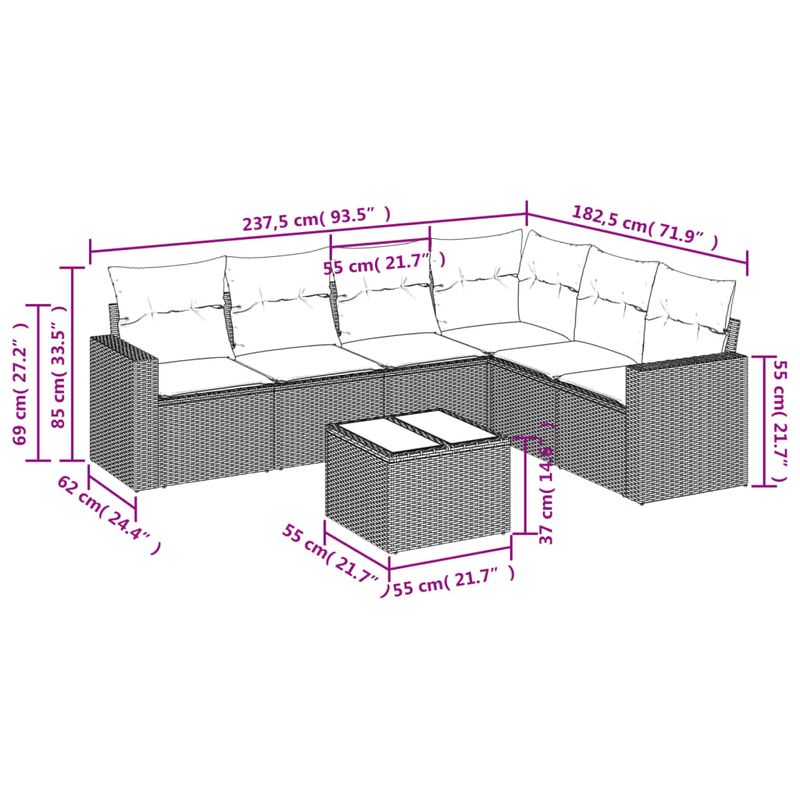 Casa si Gradina - Gradina si terasa - Mobilier exterior - Seturi mobila gradina - Set canapele de gradina cu perne, 7 piese, negru, poliratan - Infinity.ro