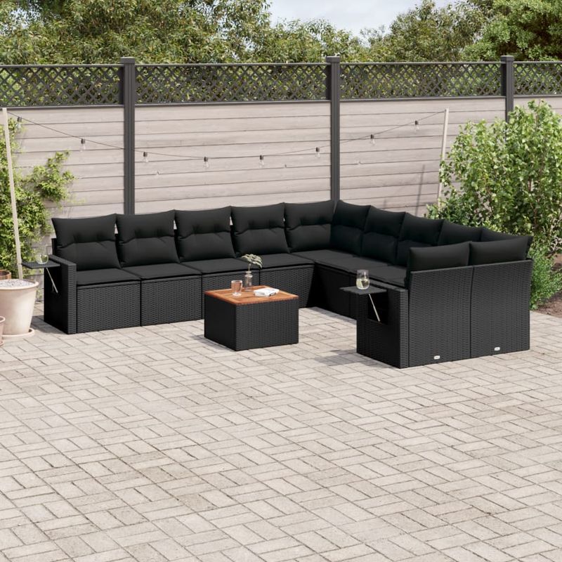 Casa si Gradina - Gradina si terasa - Mobilier exterior - Canapele si fotolii gradina - Set canapele de gradina cu perne, 11 piese, negru, poliratan - Infinity.ro