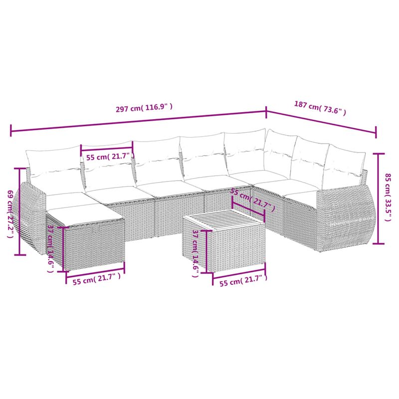 Casa si Gradina - Gradina si terasa - Mobilier exterior - Seturi mobila gradina - Set canapele de gradina, 9 piese, cu perne, bej, poliratan - Infinity.ro