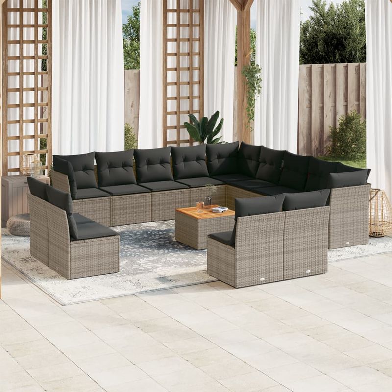Casa si Gradina - Gradina si terasa - Mobilier exterior - Seturi mobila gradina - Set mobilier de gradina cu perne, 14 piese, gri, poliratan - Infinity.ro