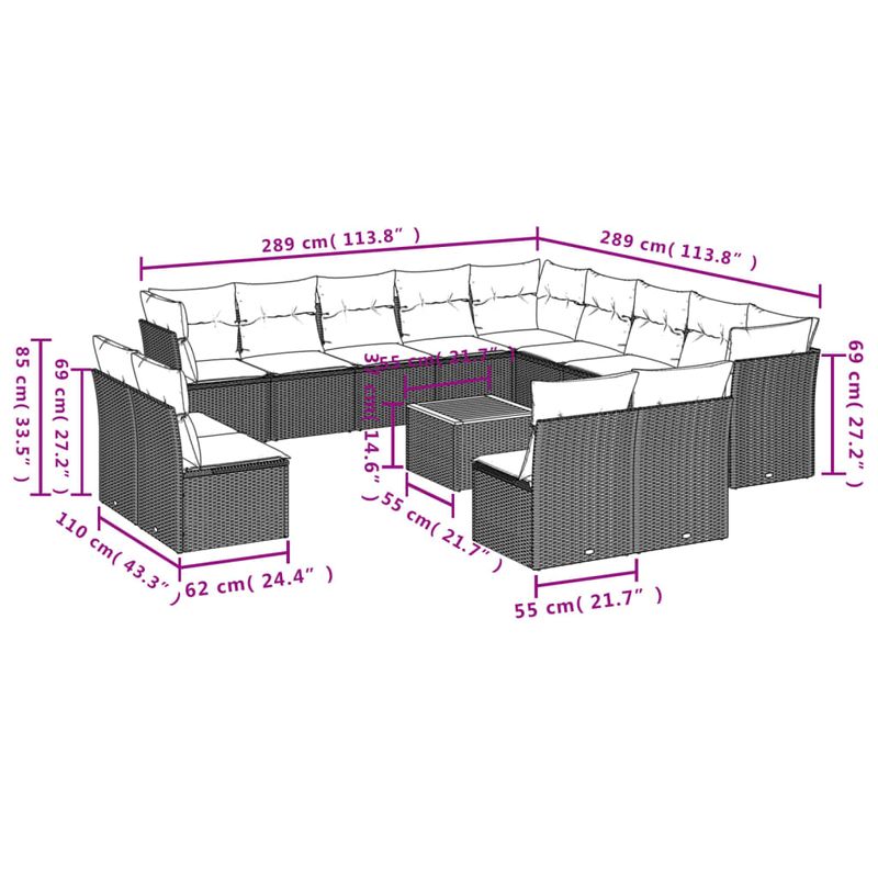 Casa si Gradina - Gradina si terasa - Mobilier exterior - Seturi mobila gradina - Set mobilier de gradina cu perne, 14 piese, gri, poliratan - Infinity.ro