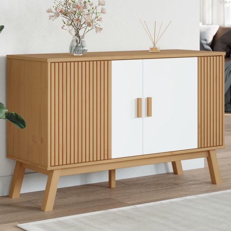 Casa si Gradina - Mobilier - Comode si corpuri - Comode - Servanta "OLDEN", alb si maro, 114x43x73,5 cm, lemn masiv pin - Infinity.ro