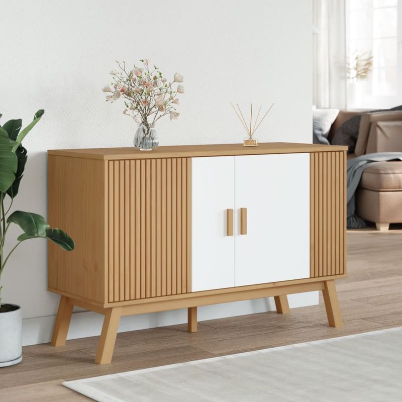 Casa si Gradina - Mobilier - Comode si corpuri - Comode - Servanta "OLDEN", alb si maro, 114x43x73,5 cm, lemn masiv pin - Infinity.ro