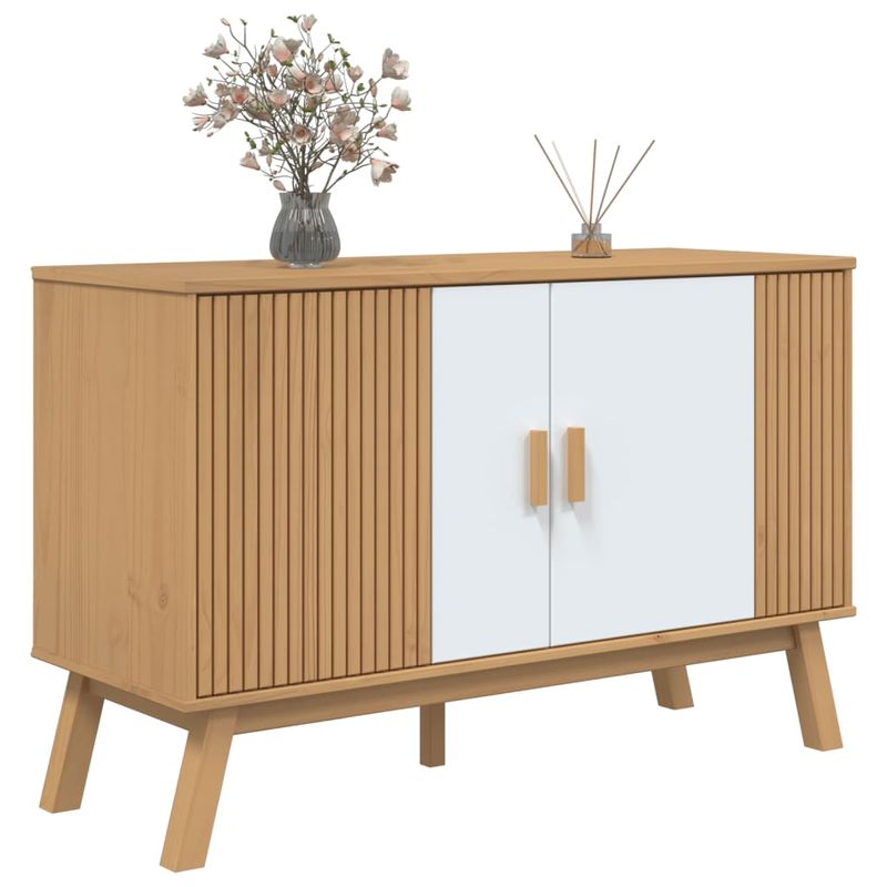 Casa si Gradina - Mobilier - Comode si corpuri - Comode - Servanta "OLDEN", alb si maro, 114x43x73,5 cm, lemn masiv pin - Infinity.ro