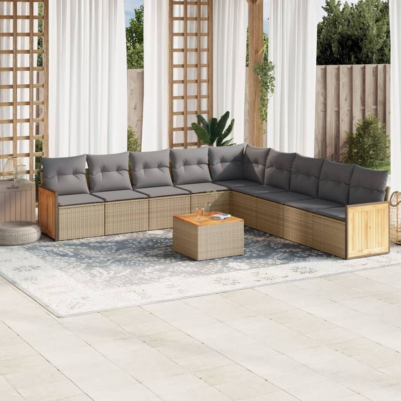 Casa si Gradina - Gradina si terasa - Mobilier exterior - Seturi mobila gradina - Set canapele de gradina cu perne, 10 piese, bej, poliratan - Infinity.ro