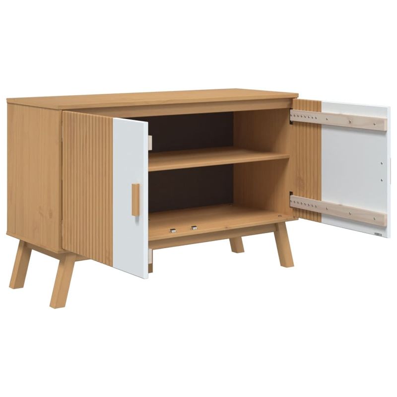 Casa si Gradina - Mobilier - Comode si corpuri - Comode - Servanta "OLDEN", alb si maro, 114x43x73,5 cm, lemn masiv pin - Infinity.ro