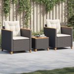 Casa si Gradina - Gradina si terasa - Mobilier exterior - Seturi mobila gradina - Set bistro cu perne, 3 piese, negru, poliratan si lemn acacia - Infinity.ro